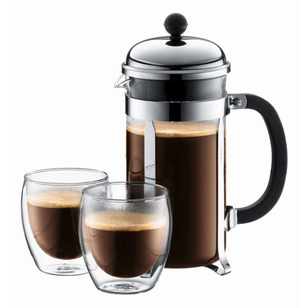 BODUM CHAMBORD COFFEE MAKER 8 CUP 1.0L/34OZ - GLASS, MIRROR FINISH S/S LID