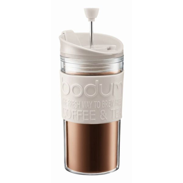 BODUM TRAVEL PRESS SET COFFEE MAKER, 0.35 L, 12 OZ - OFF WHITE
