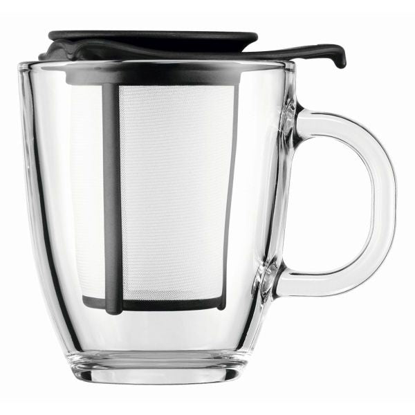 BODUM YO-YO SET MUG AND TEA STRAINER, 0.35 L, 12 OZ - BLACK