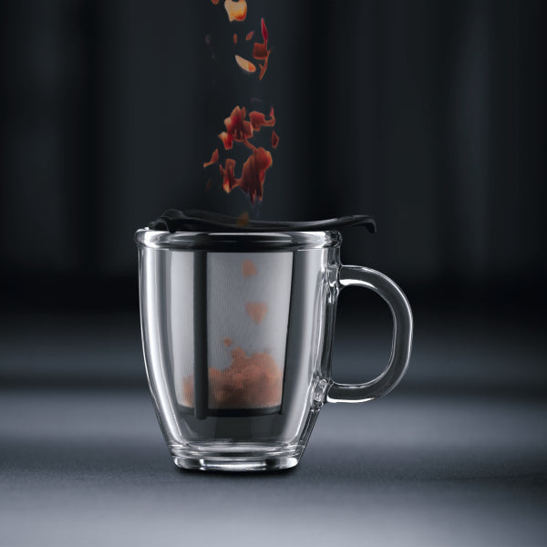BODUM YO-YO SET MUG AND TEA STRAINER, 0.35 L, 12 OZ - BLACK