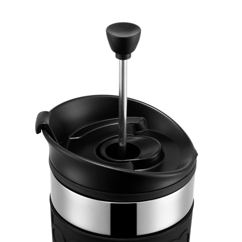BODUM TRAVEL PRESS SET COFFEE MAKER WITH EXTRA LID, VACUUM, 0.35 L, 12 OZ - BLACK