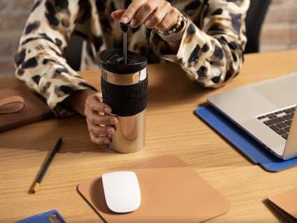 BODUM TRAVEL PRESS SET COFFEE MAKER WITH EXTRA LID, VACUUM, 0.35 L, 12 OZ - BLACK